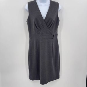 Calvin Klein V-Neck Sleeveless Gray Stretch Sheath Dress Womens 8